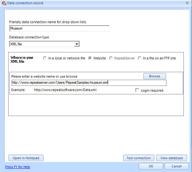 Repeat Signage data connection record