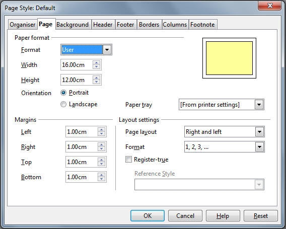 OpenOffice.org writer page dialog