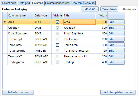 Repeat Signage data grid columns