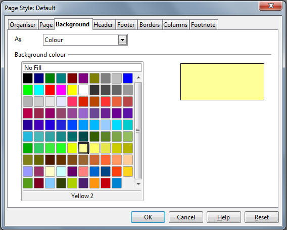 OpenOffice background colour