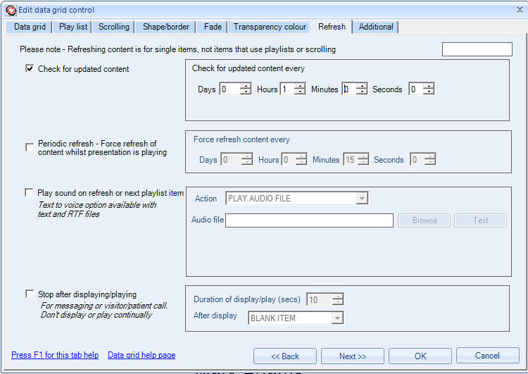 Refreshing the data grid in Repeat Signage software