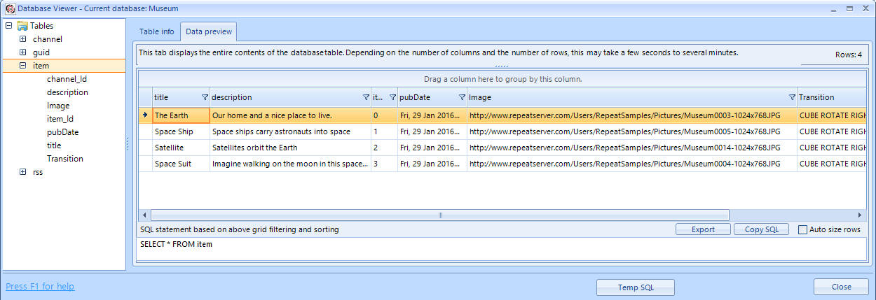 Repeat Signage database fields