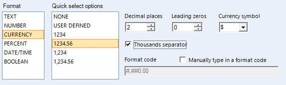 Currency selection tab