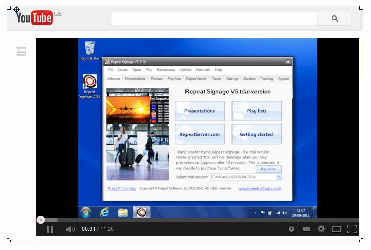 YouTube video in Repeat Signage