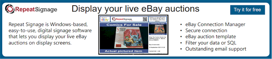 Repeat Signage links to and displays your eBay auctions on screen