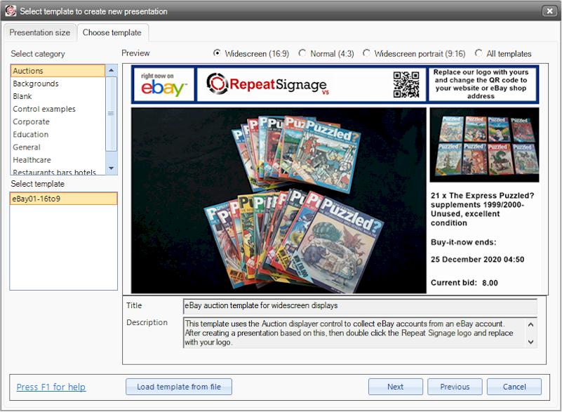 Repeat Signage screenshot of auction template