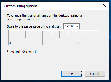 Win 10 Custom Sizing Options screen