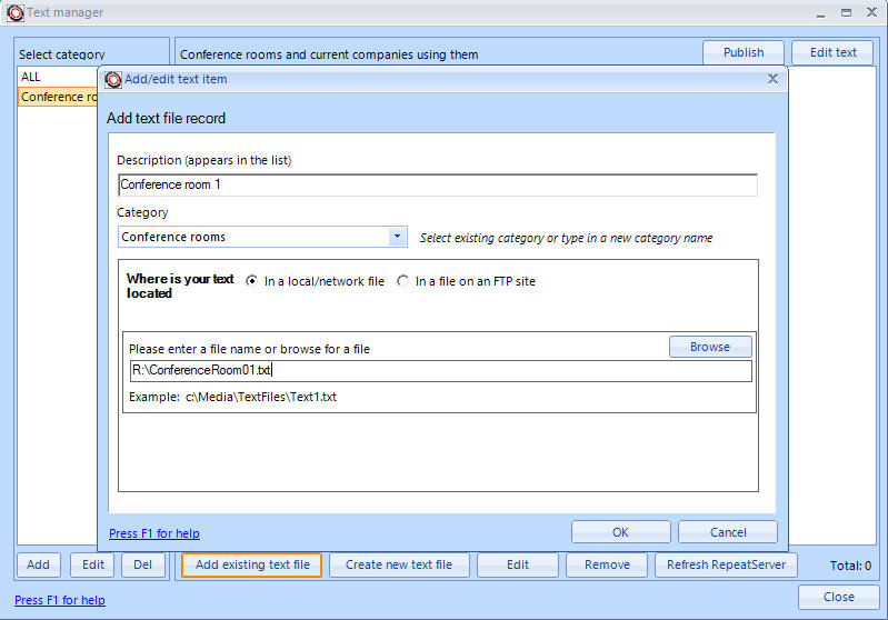 Adding existing text file button