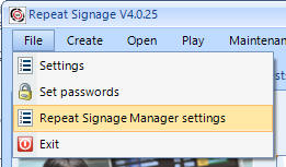 Repeat Signage Manager options