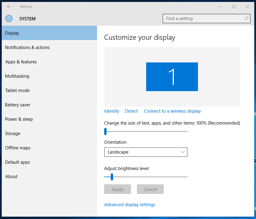 Windows 10 System Display settings