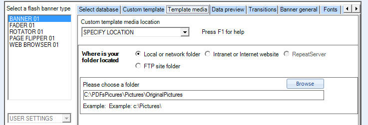 Specify location of pictures screen