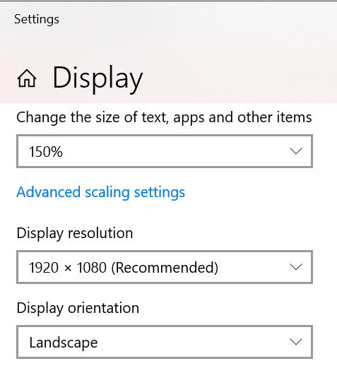 Windows advanced scaling settings