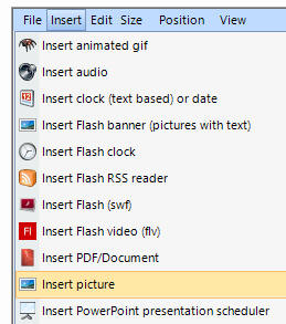 Insert picture from the designer menu