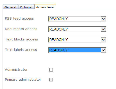 Access level tab
