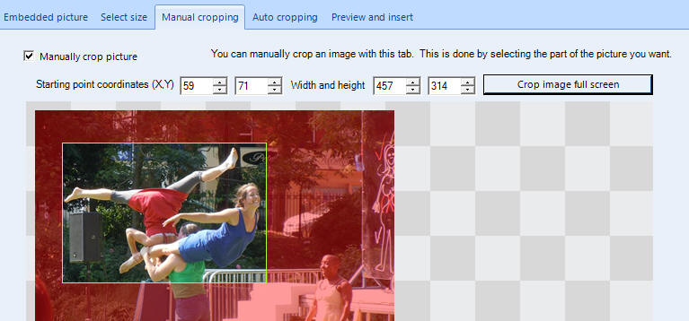 Manual cropping tab