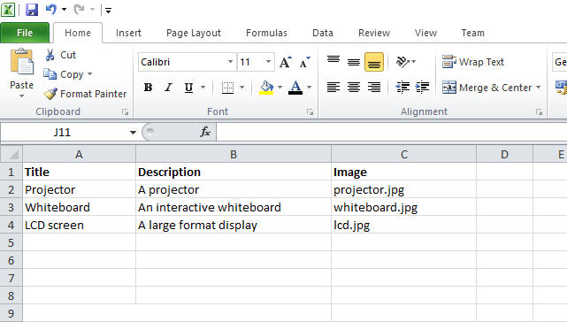 Microsoft Excel spreadsheet example