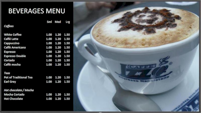 Repeat Signage software promotes coffee shop menus