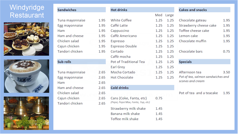 Repeat Signage in-built spreadsheet displays restaurant menus