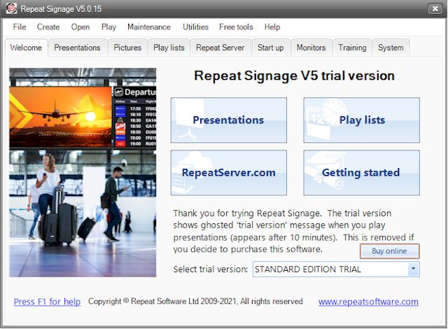 Easy to use Repeat Signage software, free trial download