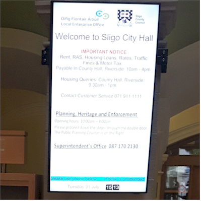 Digital signage at Sligo City Hall