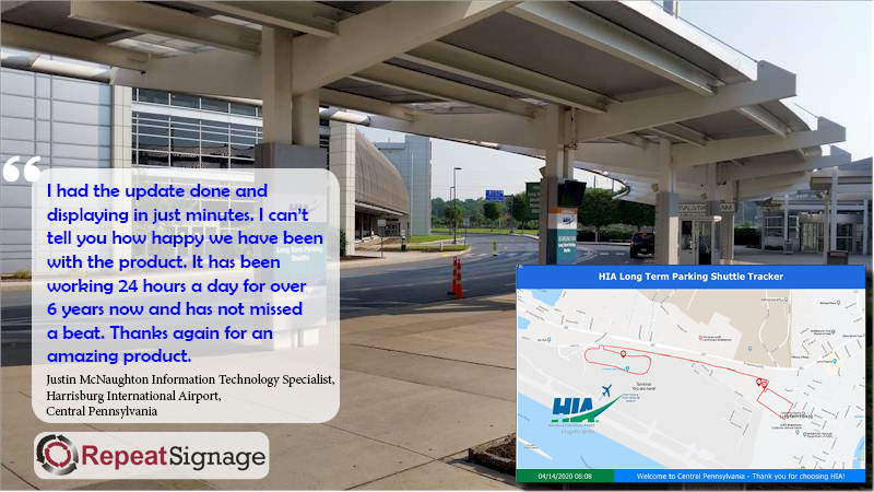 Repeat Signage digital signage software at Harrisburg International Airport, Pennsylvania